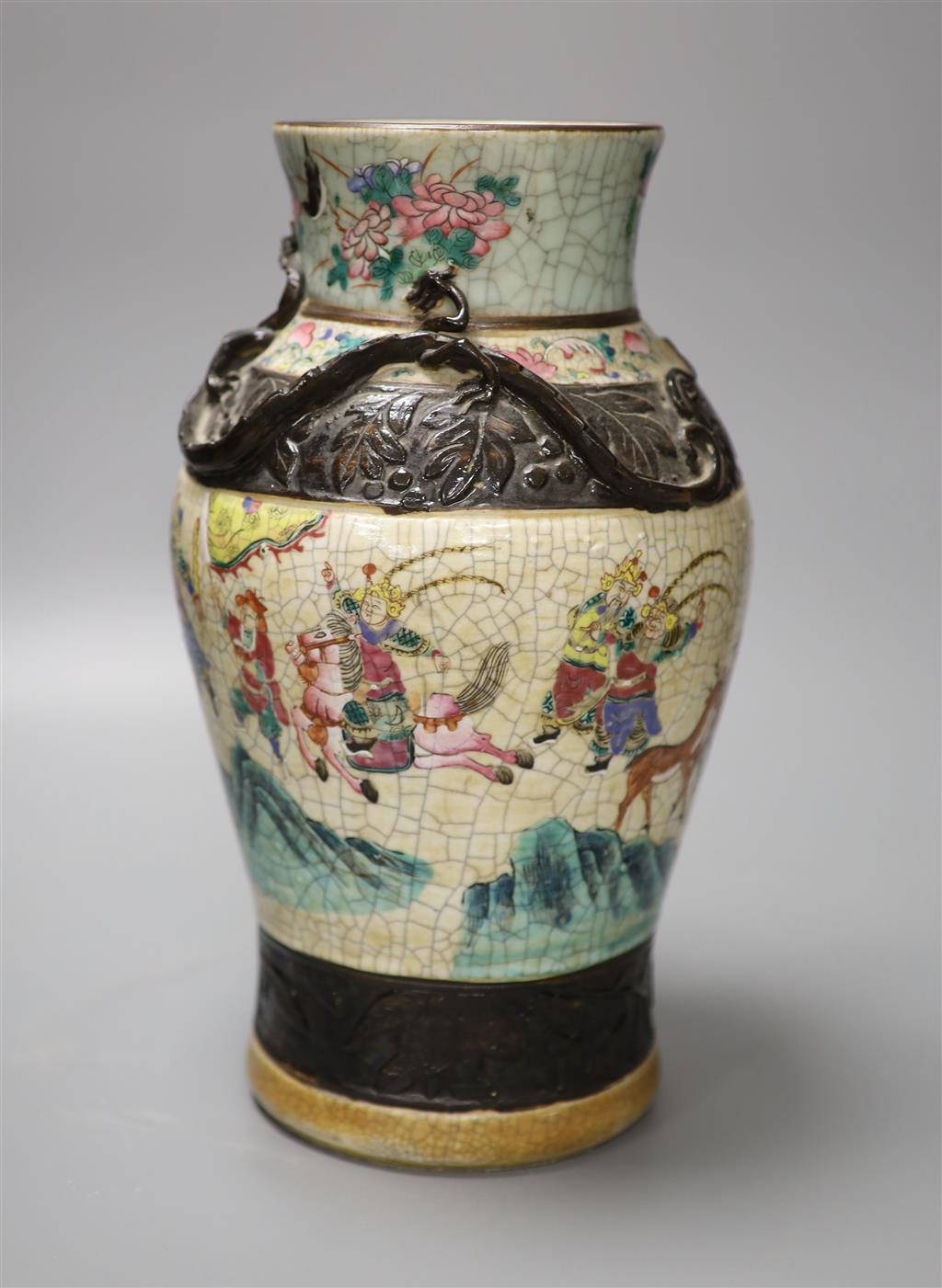 A 19th century Chinese crackleglaze famille rose vase, 31.5cm